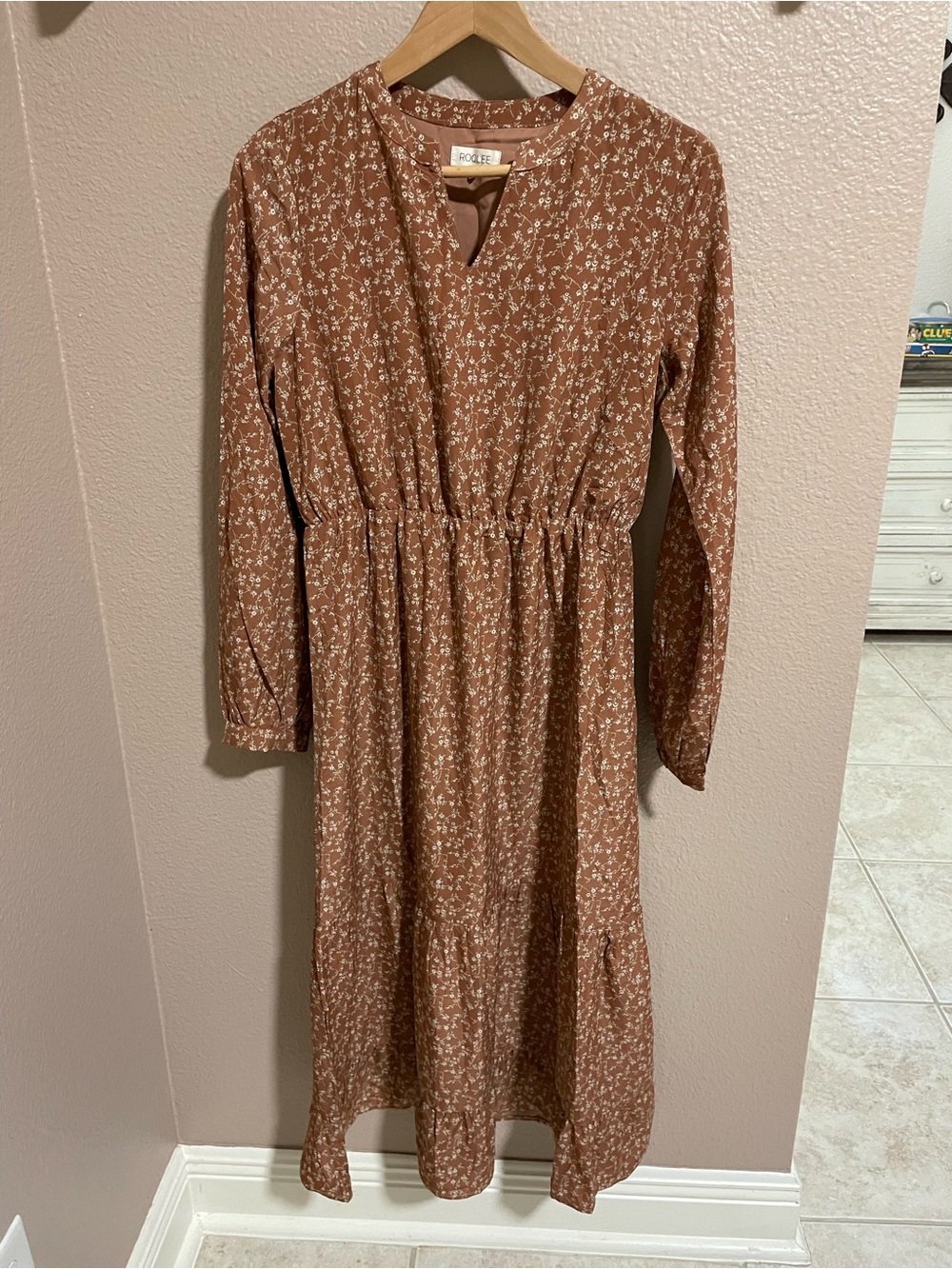 Roolee Rust Floral Long Sleeve Midi Dress